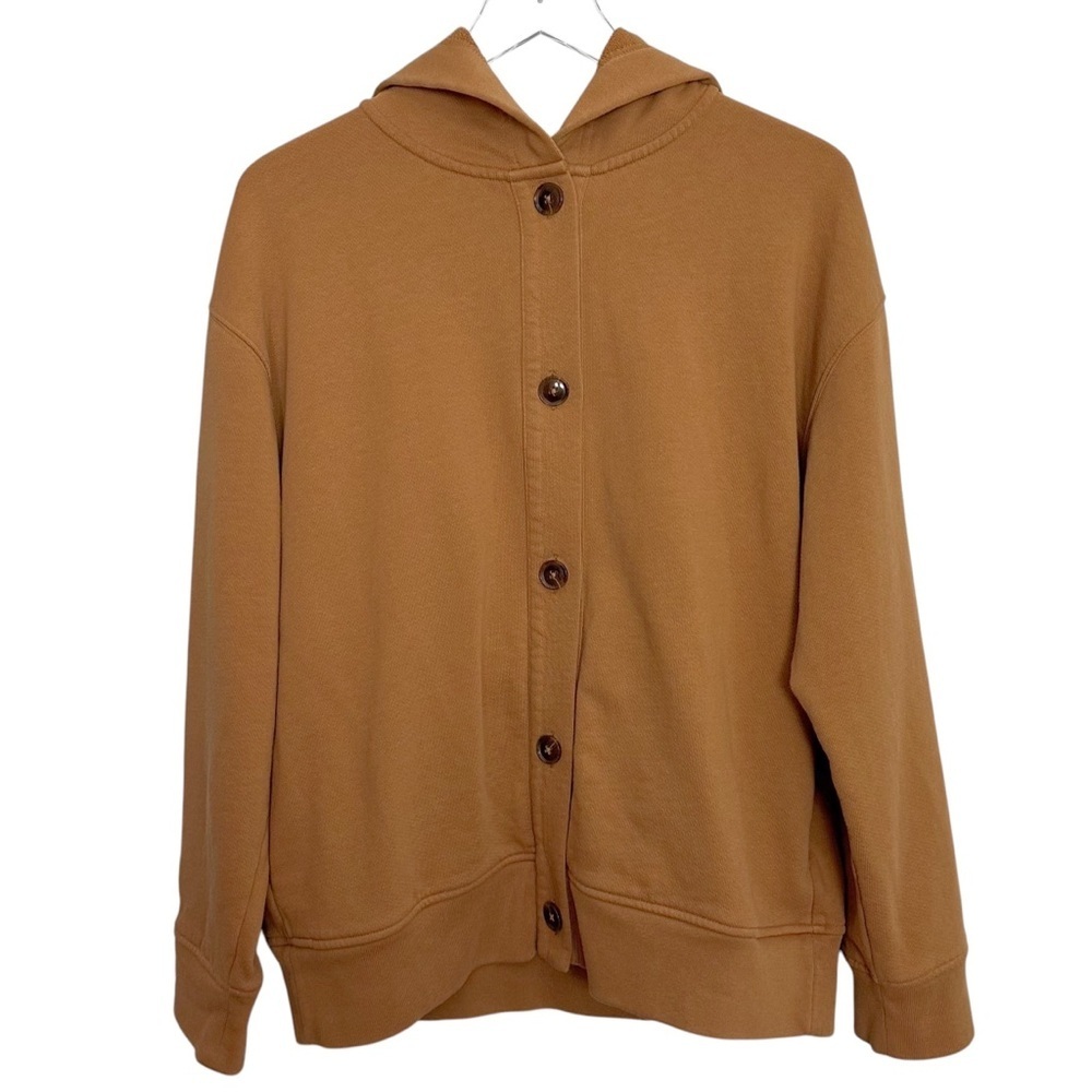 Vince Oversized Cotton Terry Cardigan Hoodie in Honey Brown Size M - Picture 3 of 14